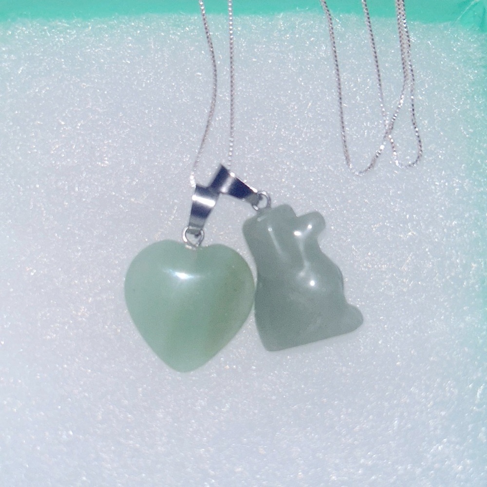 Boho Hippie Jade love heart Dog Sterling Silver Necklace 16”